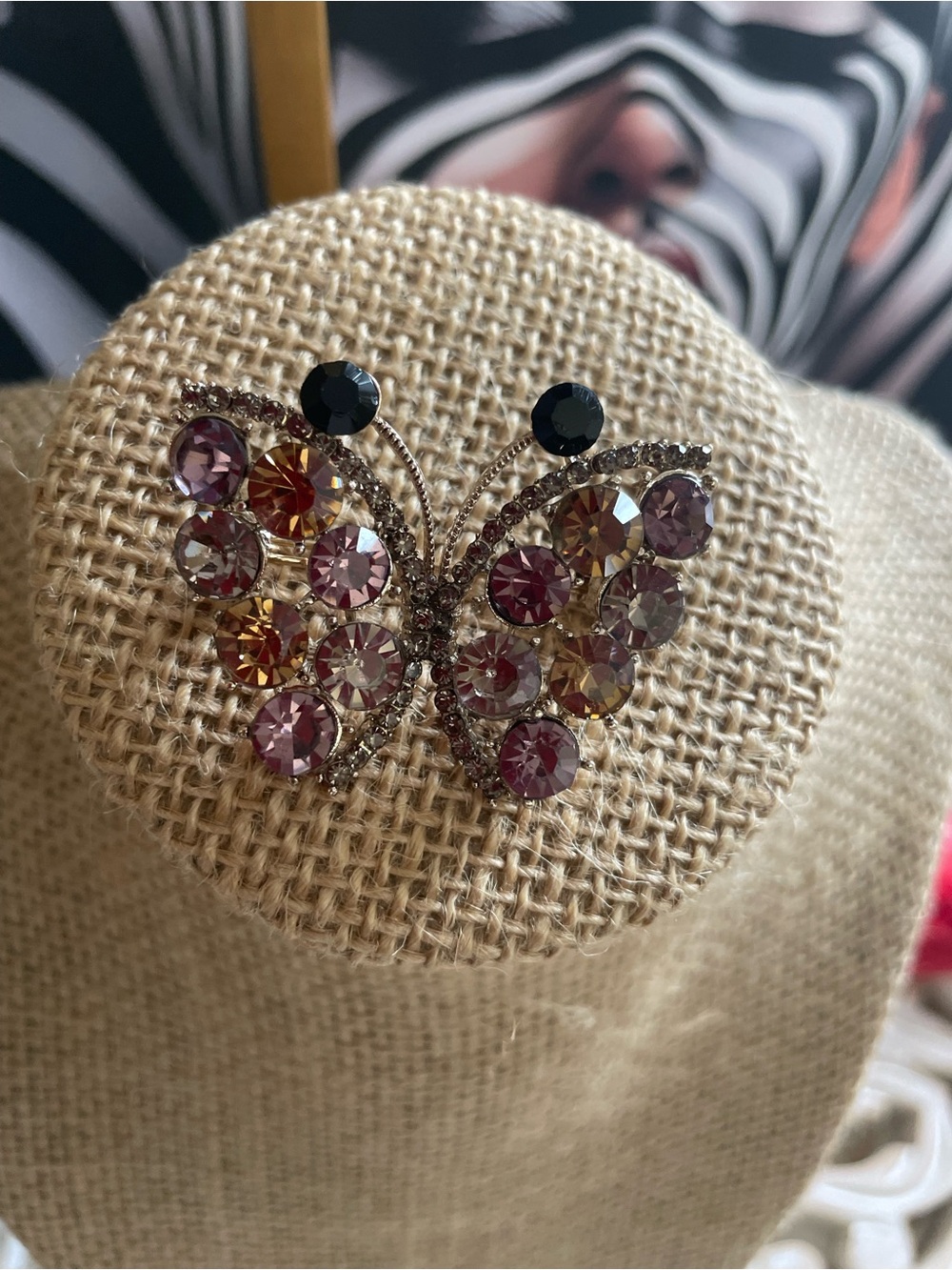 💥Crystal Butterfly Brooch in Purple, Gold, Black and Silver-Tone Accents